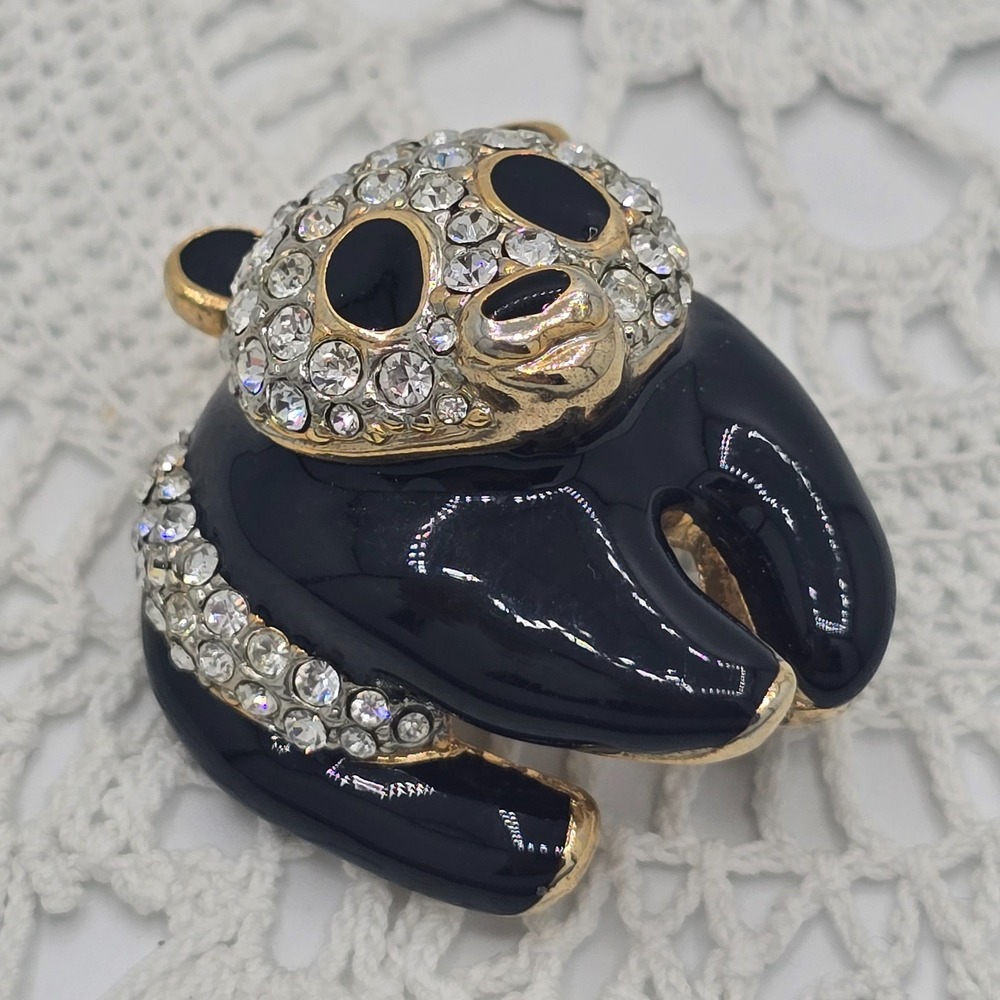 Vintage Attwood & Sawyer A&S Enamel Crystal Rhinestone Panda Bear Brooch Pin